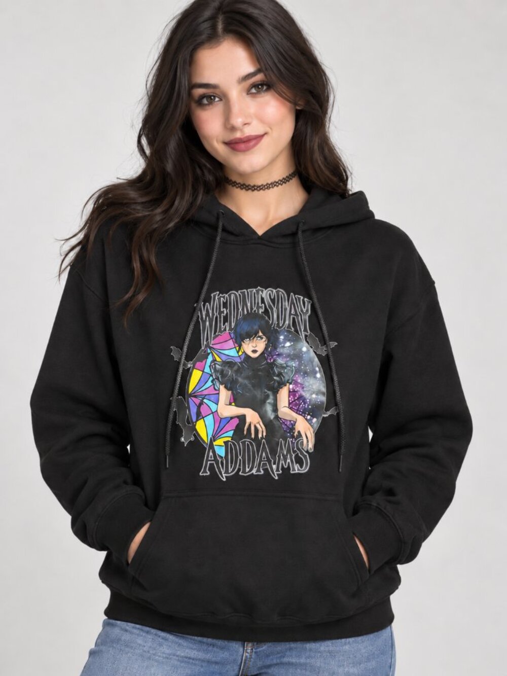 Adams Family Goth Core 90's Iconic Wednesday Addams Great Graphic Black Hoodie L